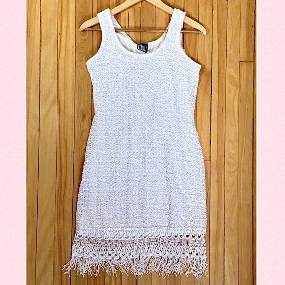 Vintage 90s white textured bodycon tassel dress - Picture 1 of 6